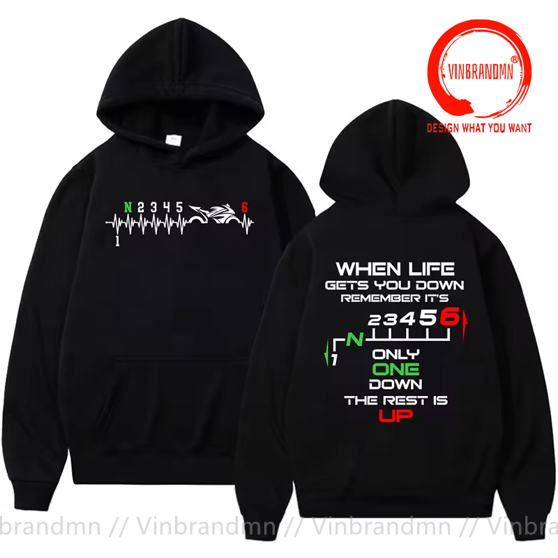 Motorcycle Gear Hoodie - 1N23456 Motosiklet Vites Değiştirme Bir Yukarı
